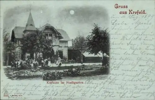 Mondschein Ak Krefeld am Niederrhein, Kurhaus im Stadtgarten