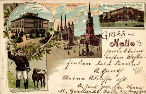 Studentika Litho Halle an der Saale, Universität, Marktplatz, Moritzburg