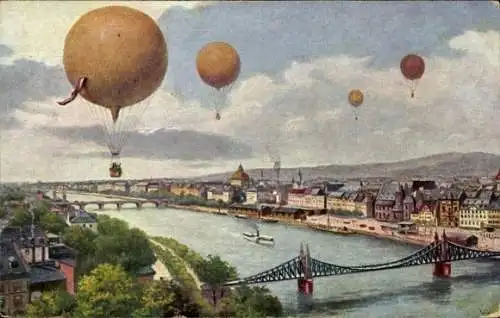 Künstler Ak Frankfurt am Main, Ballons über der Stadt, ILA