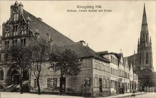 Ak Chojna Königsberg Neumark Ostbrandenburg, Rathaus, hintere Ansicht mit Kirche