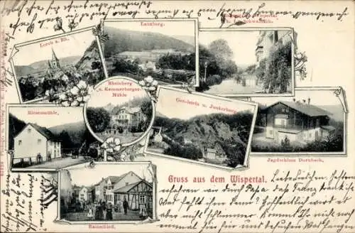 Ak Lorch im Rheingau Taunus Kreis Hessen, Wispertal, Ramschied, Riesenmühle, Rheinberg, Lauxburg