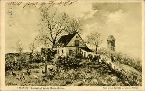 Künstler Ak Killian, Hermann, Hagen in Westfalen, Landschaft bei der Bismarcksäule