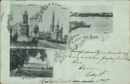 Ak Bonn am Rhein, Beethoven Denkmal, Rheinansicht, Kirche, Universität