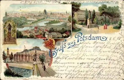 Litho Potsdam in Brandenburg, Panorama, Brauhausberg, Wilhelmplatz, Stadtschloss, Garnisonkirche