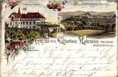 Litho Bredeney Essen im Ruhrgebiet, Luftkurhaus Ruhrstein, Panorama, Villa Hügel