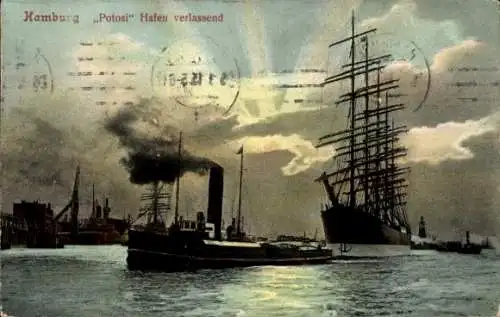 Ak Hamburg, Schiff Potosi den Hafen verlassend