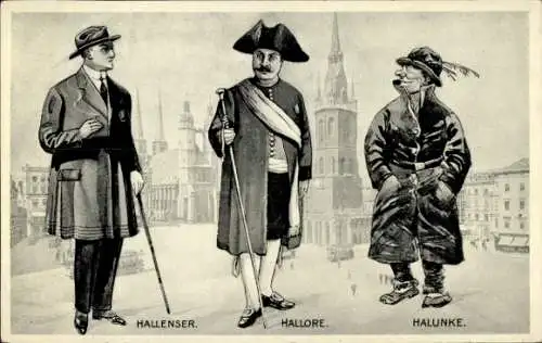 Ak Halle an der Saale, Hallenser, Hallore, Hallunke, Dom im Hintergrund