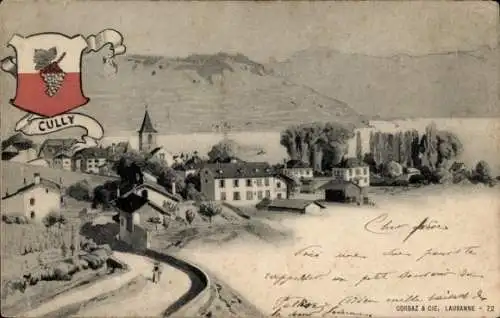 Wappen Ak Cully Bourg en Lavaux Kt. Waadt, Panorama