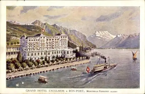 Ak Territet Montreux Kt. Waadt, Grand Hotel Excelsior Bon-Port