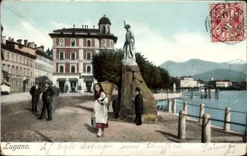Ak Lugano Kanton Tessin Schweiz, Quai, Denkmal
