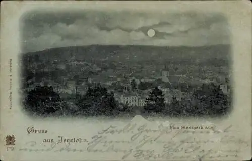 Mondschein Ak Iserlohn im Märkischen Kreis, Gesamtansicht, Blick vom Stadtpark