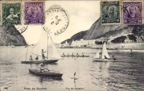 Ak Rio de Janeiro Brasilien, Praia da Saudade, Boote