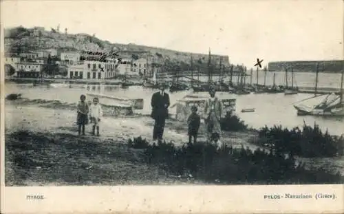 Ak Pylos Griechenland, Teilansicht, Uferpartie