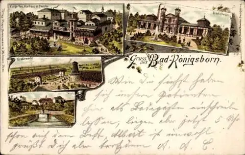 Litho Königsborn Unna im Ruhrgebiet, Kurgarten, Kurhaus, Theater