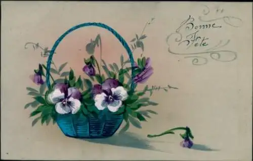 Ak Bonne Fete, Stiefmütterchen, Korb