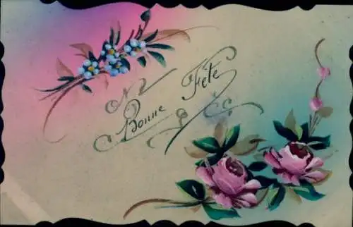 Zelluloid Ak Glückwunsch, Blumen, Kitsch