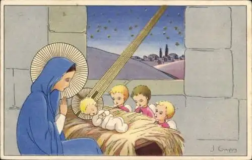 Künstler Ak Gouppy, J., Betende Maria, Jesuskind