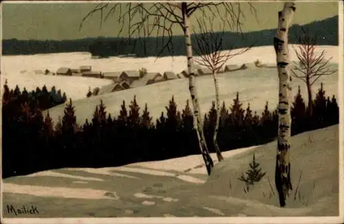Künstler Ak Mailick, Winterlandschaft