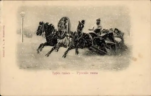 Ak Russische Typen, Pferdeschlitten, Troika