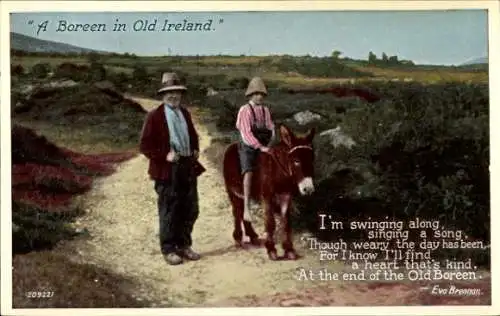 Ak Alter Mann und Kind auf Esel reitend, Alt Irland