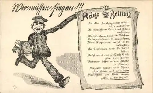 Ak Wir müssen siegen, Kriegszeitung, Zeitungsverkäufer