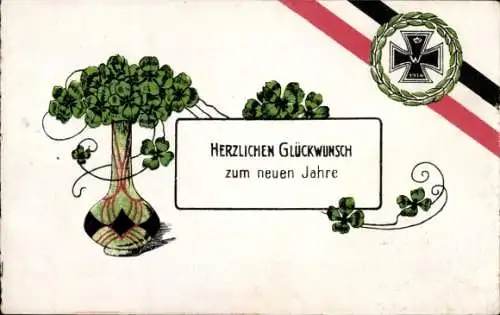 Ak Glückwunsch Neujahr, Glücksklee, Eisernes Kreuz
