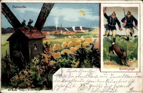 Litho Patrouille, Hasenjagd, Soldatenleben