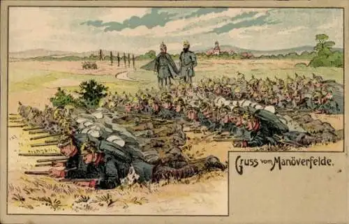 Litho Gruß von Manöverfelde, Militär