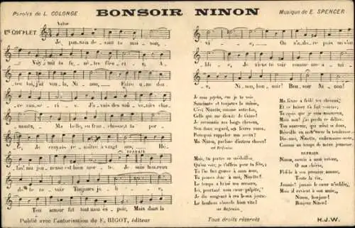 Lied Ak Bonsoir Ninon, Musik: E.Spencer