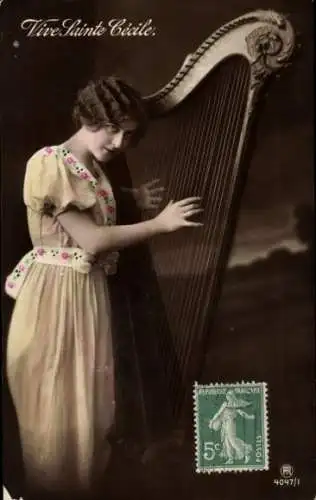Ak Vive Sainte Cecile, Dame mit Harfe, coloriert