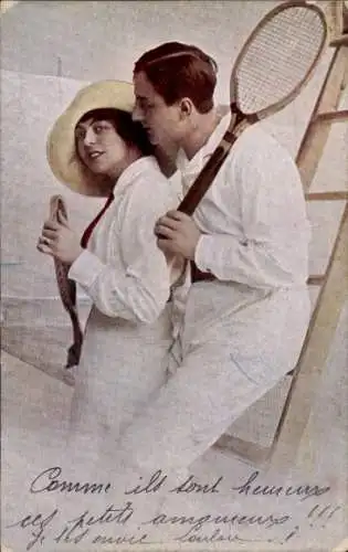 Ak Liebespaar, Mann mit Tennisschläger