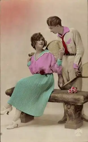 Ak Liebespaar, Tennisschläger, Tennis
