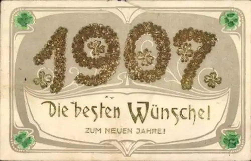 Präge Ak Fröhliches Neujahr, Jahreszahl 1907, Klee