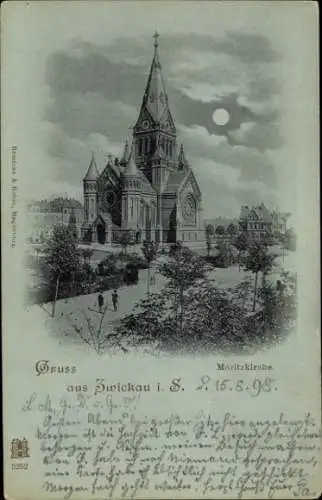 Mondschein Ak Zwickau in Sachsen, Moritzkirche