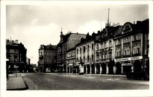 Ak Rumburk Rumburg Region Aussig, Stadtansicht, Straßenansicht, historische Gebäude, Schwarz-W...