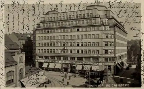 Ak Reichenberg in Böhmen Liberec Tschechien, UNOLEUMHAUS, Donau Algemeine Versicherungs A. G.,...