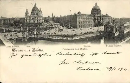 Ak Berlin Mitte, Alexanderplatz, Altes Museum, Dom, Schloss, Nationaldenkmal, Panorama von Berlin