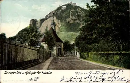 Ak Königswinter am Rhein, Drachenfels, Drachenburg, Drachenfels, Rhöndorfer Kapelle, bergige L...
