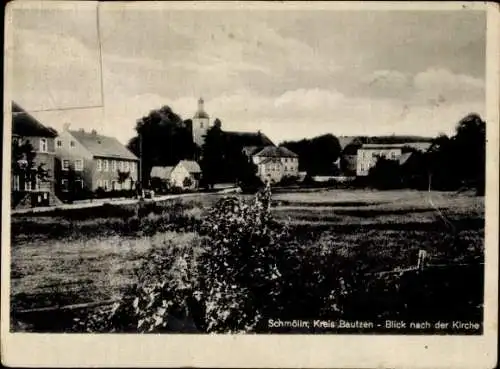 Ak Schmölln in der Oberlausitz, Blick nach der Kirche, Häuser, Landschaft, Wolken