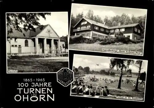 Ak Ohorn im Kreis Bautzen, 100 Jahre Turnen 1965, Jugendherberge Martin Andersen Nexö, Freibad