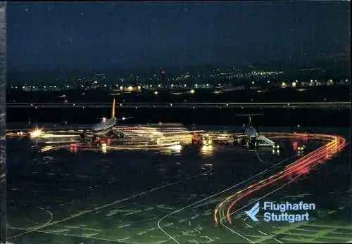 Ak Stuttgart, Flughafen, Flugzeuge, Nachtaufnahme