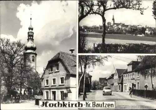 Ak Hochkirch in Sachsen,  mit Kirchen, Landschaft, r Straße, älteren Häusern
