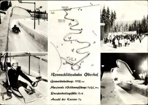 Ak Oberhof im Thüringer Wald, Rennschlittenbahn, Winter
