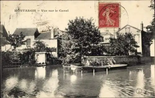 Ak Montargis Loiret, Blick auf den Kanal, Häuser am Ufer, Boot auf dem Wasser