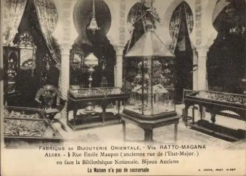 Ak Algier Alger Algerien, Bijouterie, antike Schmuckstücke, Bibliothèque Nationale, dekorative Sc
