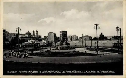 CPA Sariyer Istanbul Turquie, La Place de Taxime et le Monument de l'Indépendance