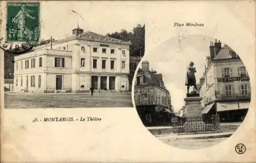 Ak Montargis Loiret, Théâtre in  Statue auf Place Mirabeau, französische Post