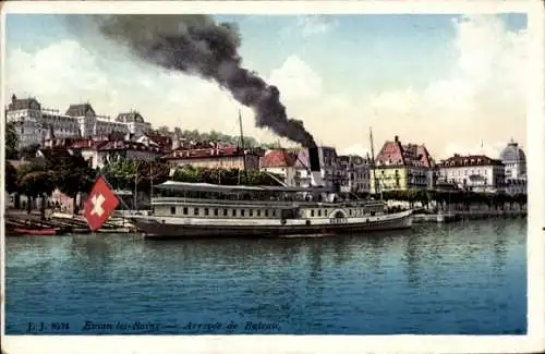 Ak Évian les Bains Haute Savoie, einfahrender Salondampfer