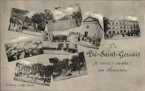Ak Le Pré Saint Gervais Seine Saint Denis, Teilansichten, Schule, Kirche, Gebäude, Straße