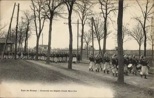 Ak Rosny sous Bois Seine Saint Denis, Fort de Rosny, Zouaven auf dem Marsch